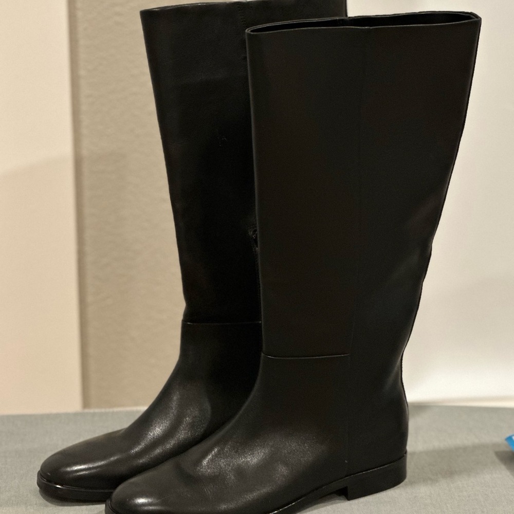 Vince Black Leather Boots- just under the knee
